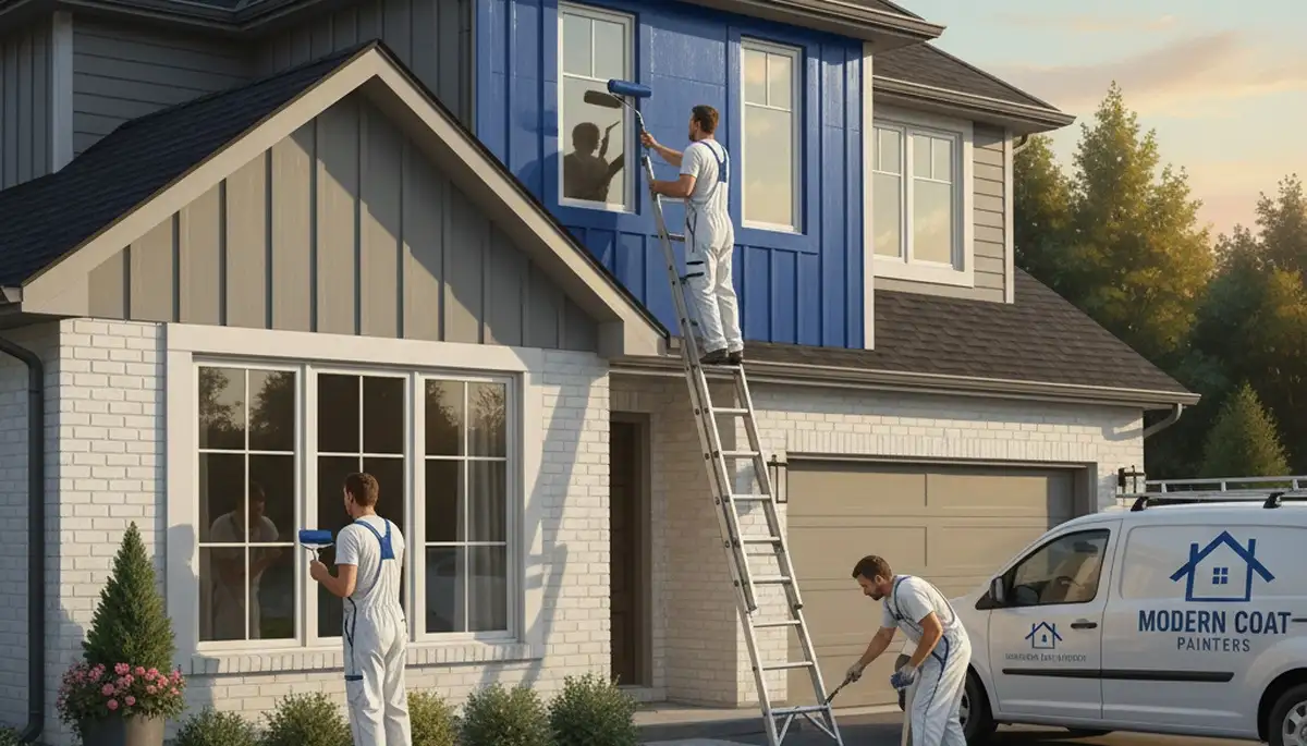 Sacramento, CA house painters applying durable exterior paint on a residential home