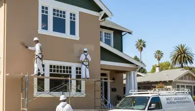 Painting contractor in Sacramento, CA preparing a residential exterior for painting